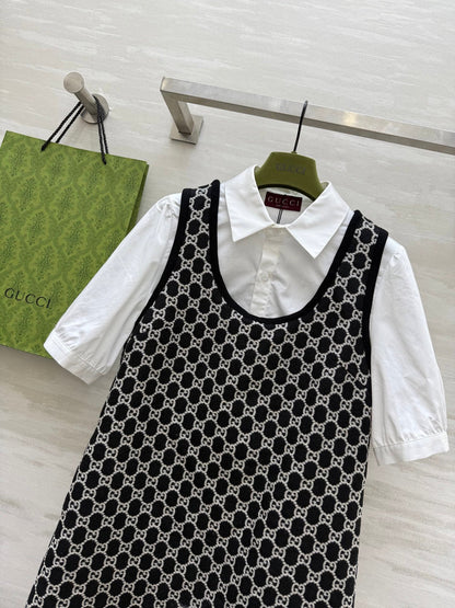 Gucci 25 Two-piece Dress Black White Jacquard Fabric