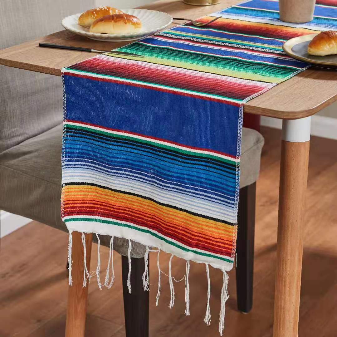 Mexican Style Party Tablecloth Table Flag Tassel Woven Tablecloth