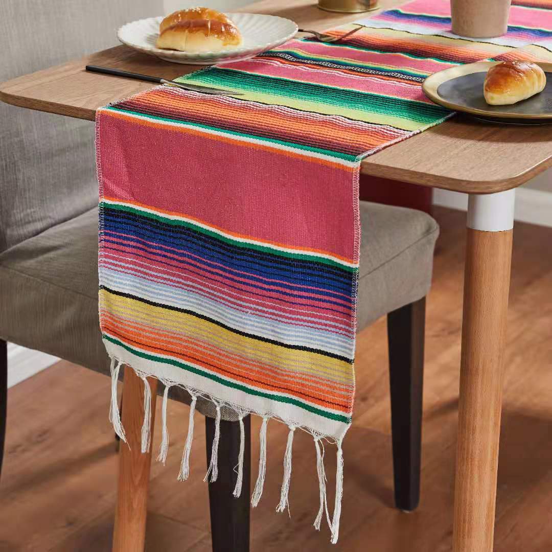 Mexican Style Party Tablecloth Table Flag Tassel Woven Tablecloth
