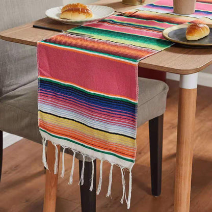 Mexican Style Party Tablecloth Table Flag Tassel Woven Tablecloth