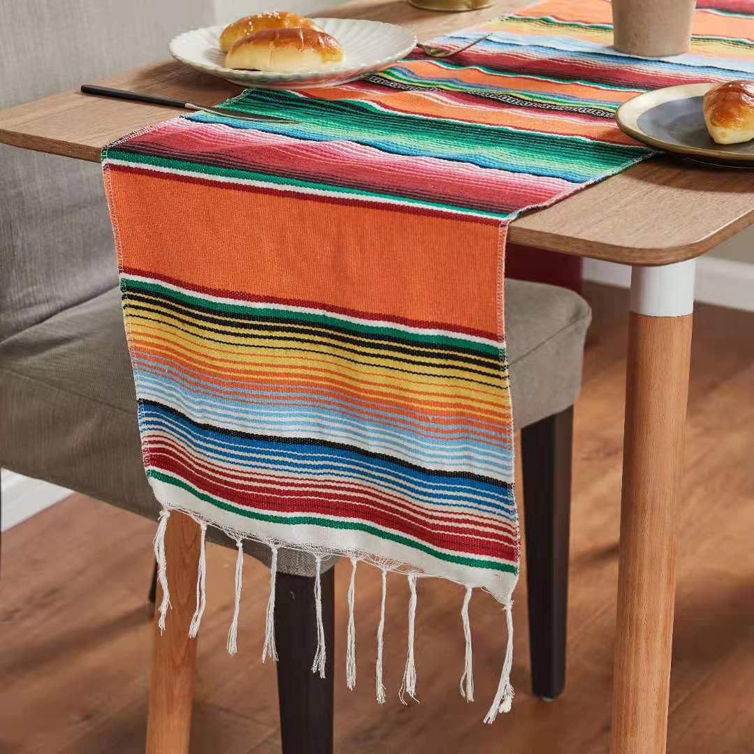 Mexican Style Party Tablecloth Table Flag Tassel Woven Tablecloth