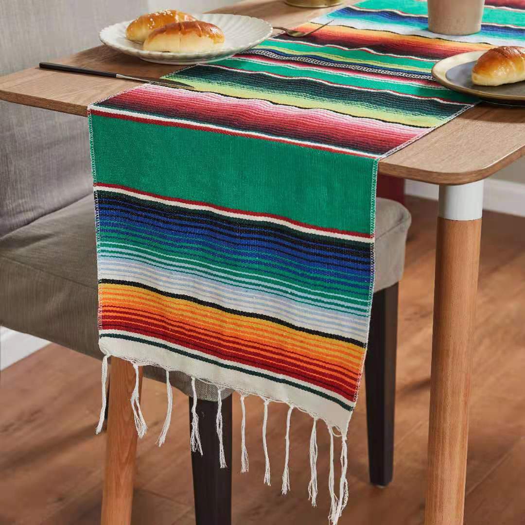 Mexican Style Party Tablecloth Table Flag Tassel Woven Tablecloth