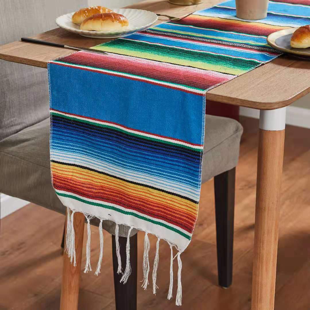 Mexican Style Party Tablecloth Table Flag Tassel Woven Tablecloth