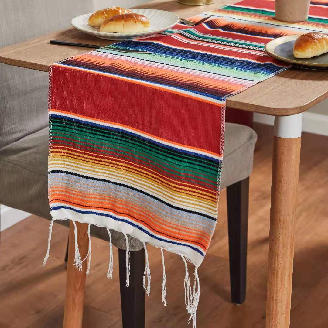 Mexican Style Party Tablecloth Table Flag Tassel Woven Tablecloth