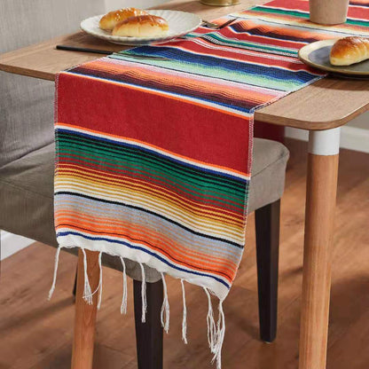 Mexican Style Party Tablecloth Table Flag Tassel Woven Tablecloth