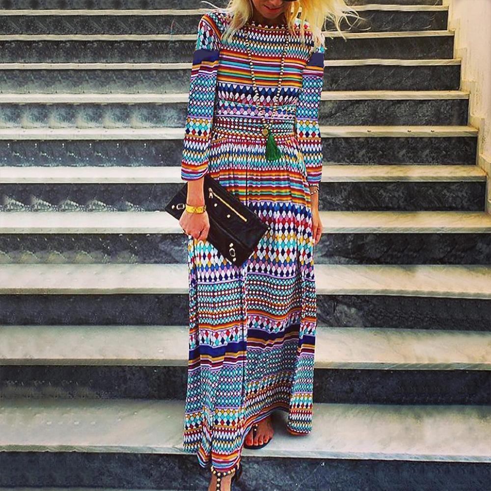 Crewneck Fashion Long Sleeve Printed Dress