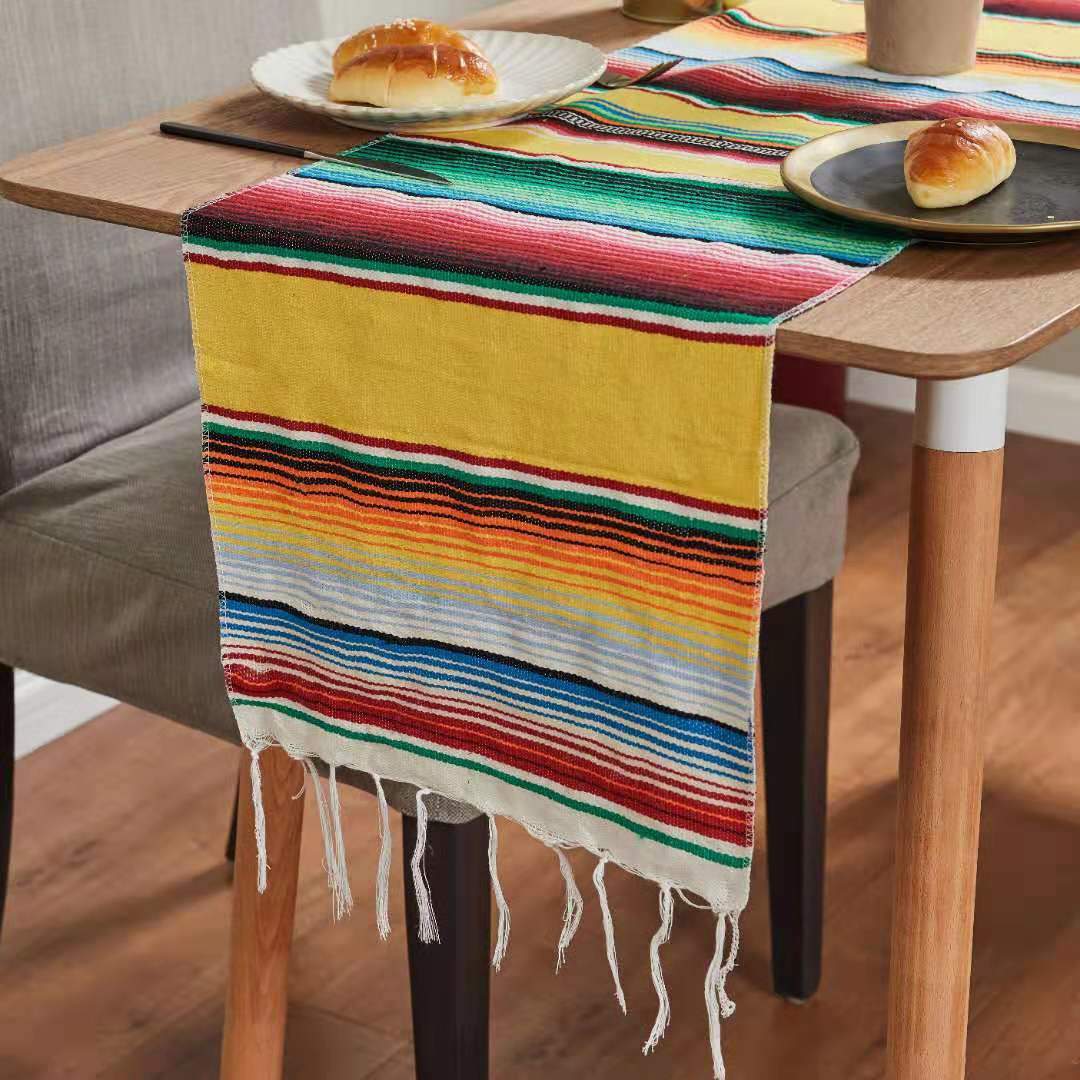 Mexican Style Party Tablecloth Table Flag Tassel Woven Tablecloth
