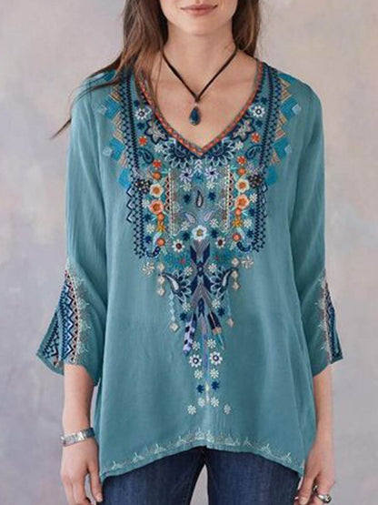 Autumn Embroidered Long-Sleeved Lady'S Top