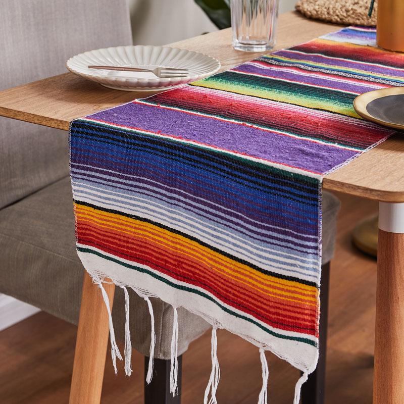 Mexican Style Party Tablecloth Table Flag Tassel Woven Tablecloth