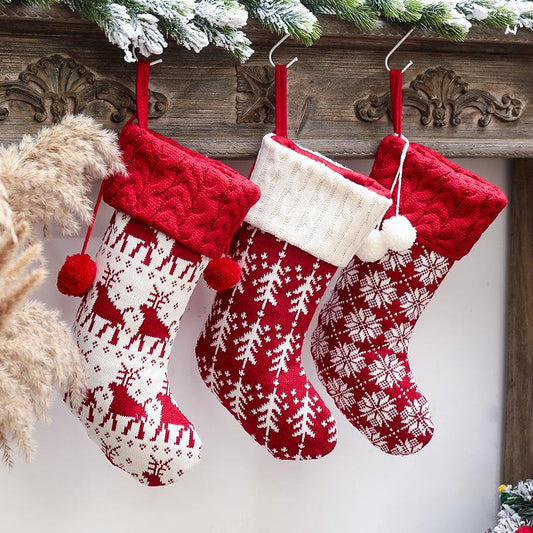 Christmas Ornaments Knitted Christmas Stockings Woolen Socks Red And White Elk Gift Bags Children'S Gift Bags