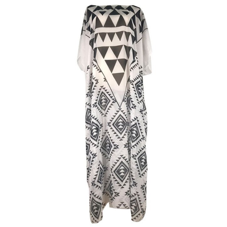 Chiffon Black And White Triangle Positioning Printing Holiday Dress Bikini Blouse