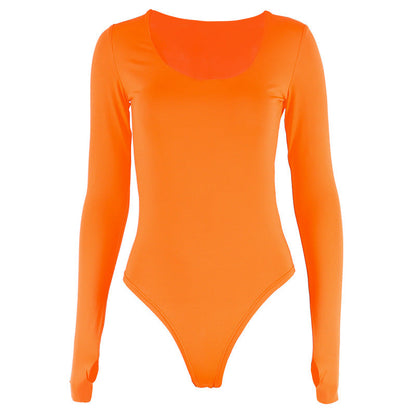 Stylish Orange Long Sleeve Bodysuit Comfortable Fit