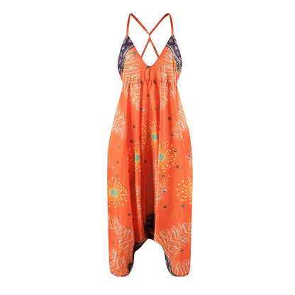 Summer Loose Wide-Leg Jumpsuit Suspenders V-Neck Sports Yoga Pants