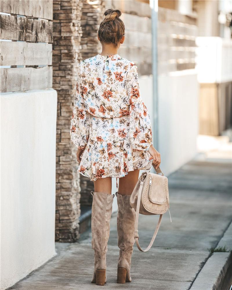 Sexy Printed Suit Neck Lace Button Female Dress