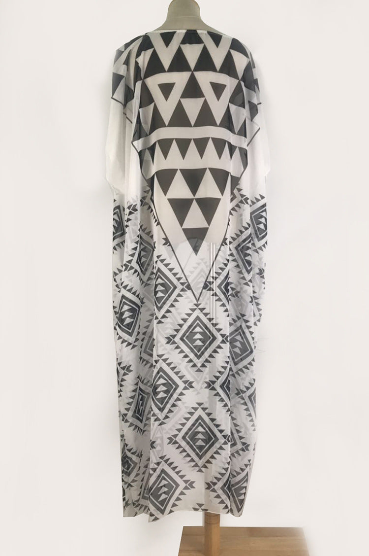 Chiffon Black And White Triangle Positioning Printing Holiday Dress Bikini Blouse