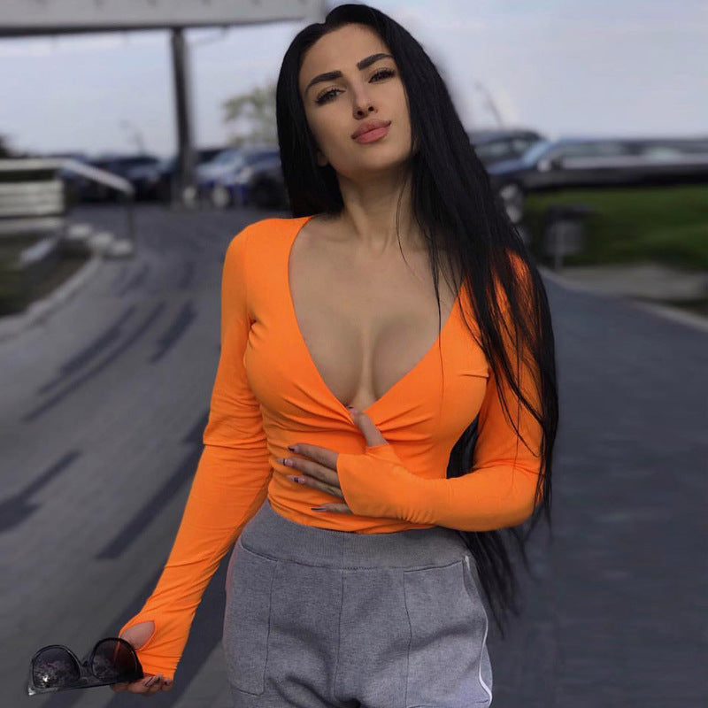 Stylish Orange Long Sleeve Bodysuit Comfortable Fit