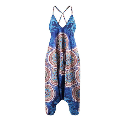 Summer Loose Wide-Leg Jumpsuit Suspenders V-Neck Sports Yoga Pants