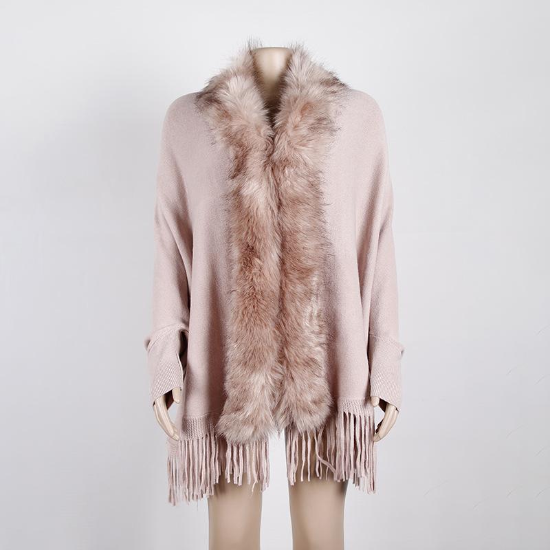 Tassel Cloak Shawl Wool Collar Cloak Solid Color Cardigan Sweater