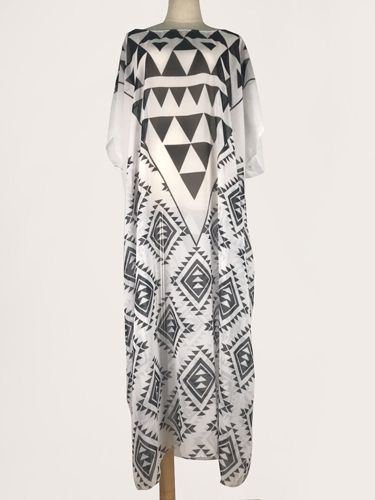 Chiffon Black And White Triangle Positioning Printing Holiday Dress Bikini Blouse