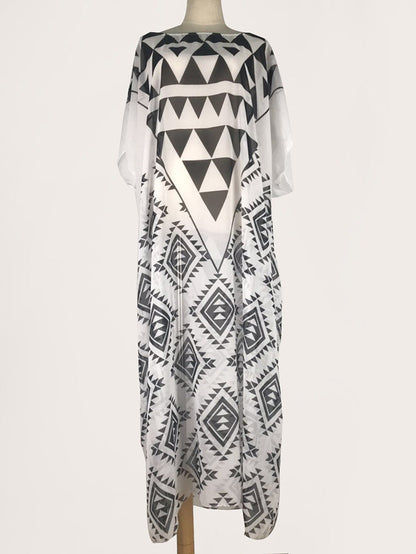 Chiffon Black And White Triangle Positioning Printing Holiday Dress Bikini Blouse