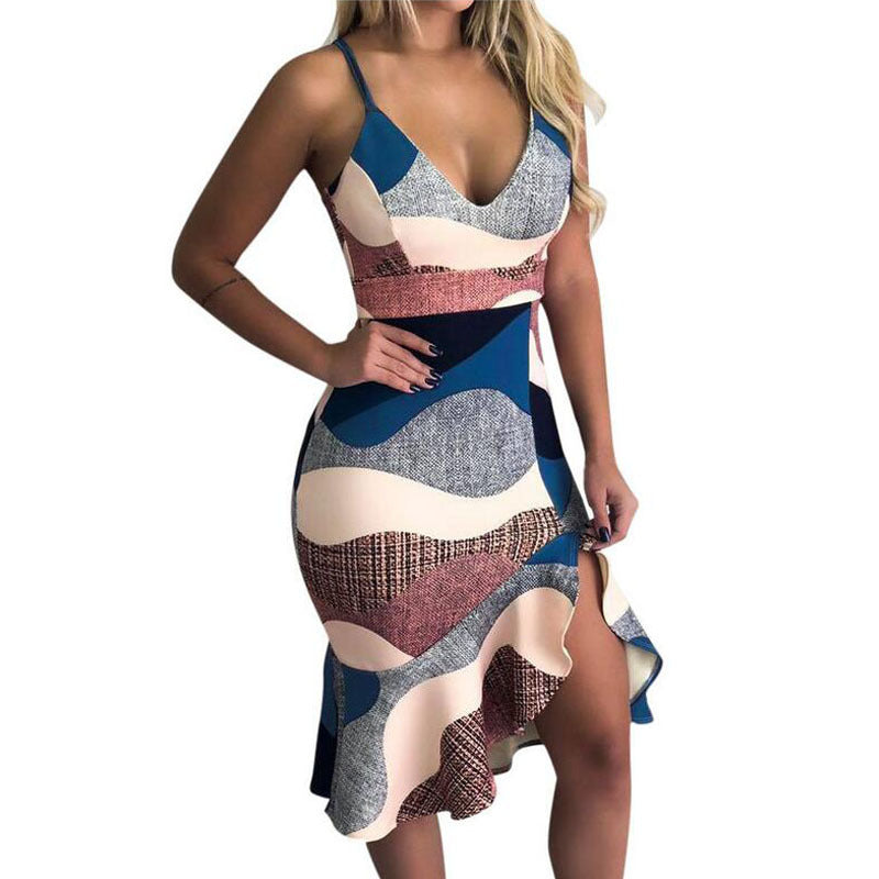 Low Bodied Halter V-Neck Ruffle Buttock Dress