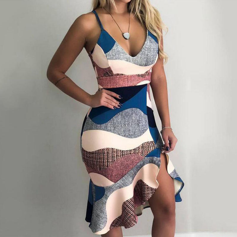 Low Bodied Halter V-Neck Ruffle Buttock Dress