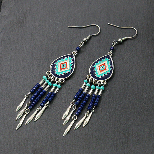 Alloy Earringsbohemian Oval Hand-Woven Beaded Tassel Earrings