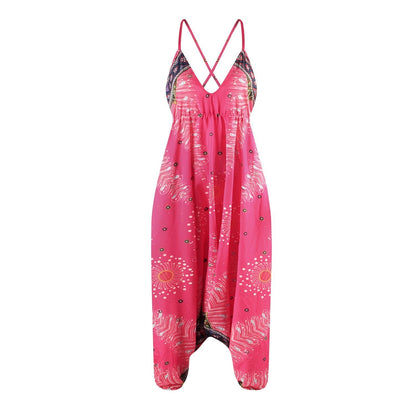 Summer Loose Wide-Leg Jumpsuit Suspenders V-Neck Sports Yoga Pants