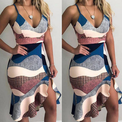 Low Bodied Halter V-Neck Ruffle Buttock Dress