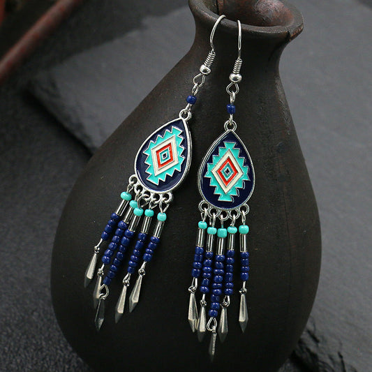 Alloy Earringsbohemian Oval Hand-Woven Beaded Tassel Earrings
