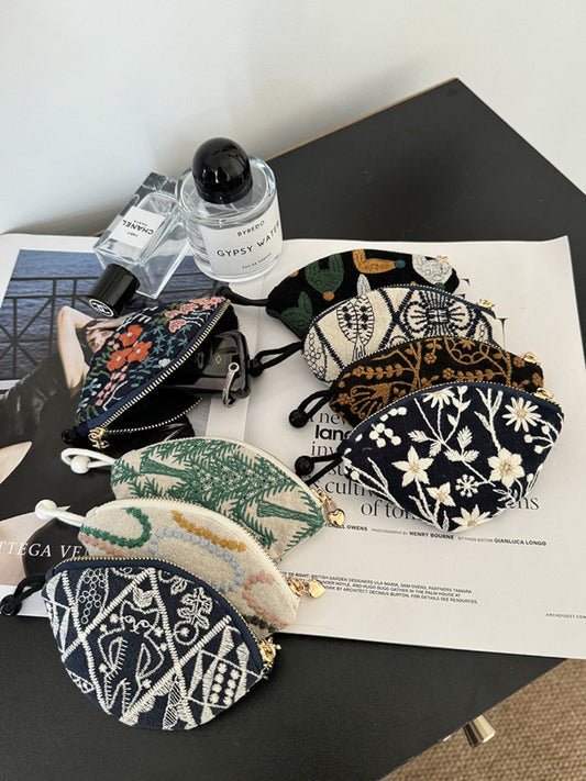 Cosbai - Pull-String Embroidery Keychain Pouch