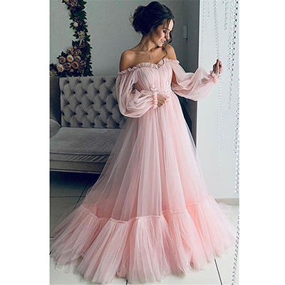 Off-The-Shoulder Tulle Wedding Dress with Long Sleeves