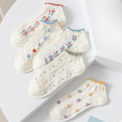 Rufia- Colorful Lace Trim Summer Low-Cut Socks
