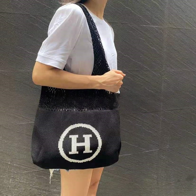 Crochet Tote Bag H Letter Bag Hollow Woven Mesh Bag