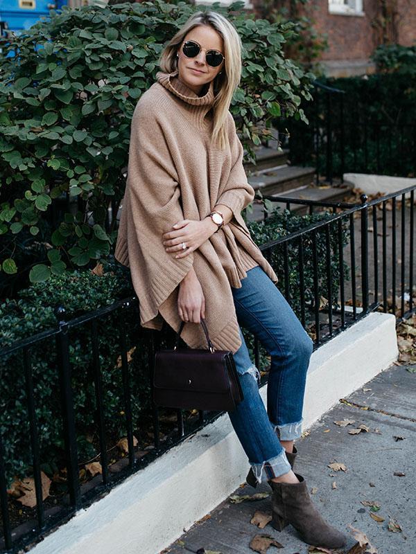 High-Neck Solid Color Knitting Sweater Cover-Ups Tops