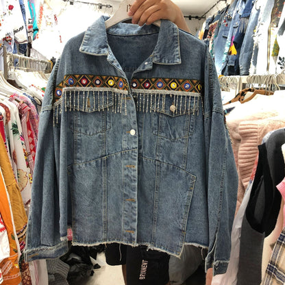 National Wind Embroidery  Old Water-Washing And Denim Jacket.