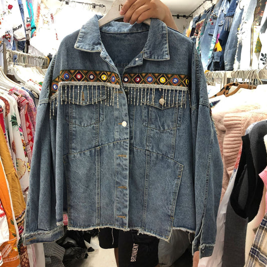 National Wind Embroidery  Old Water-Washing And Denim Jacket.