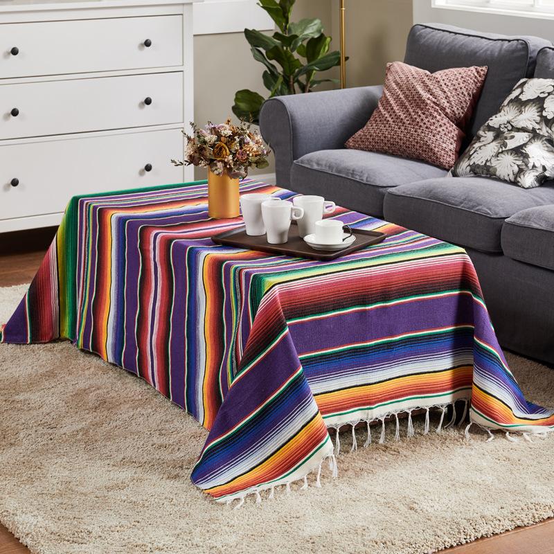 Mexican Style Party Tablecloth Table Flag Tassel Woven Tablecloth
