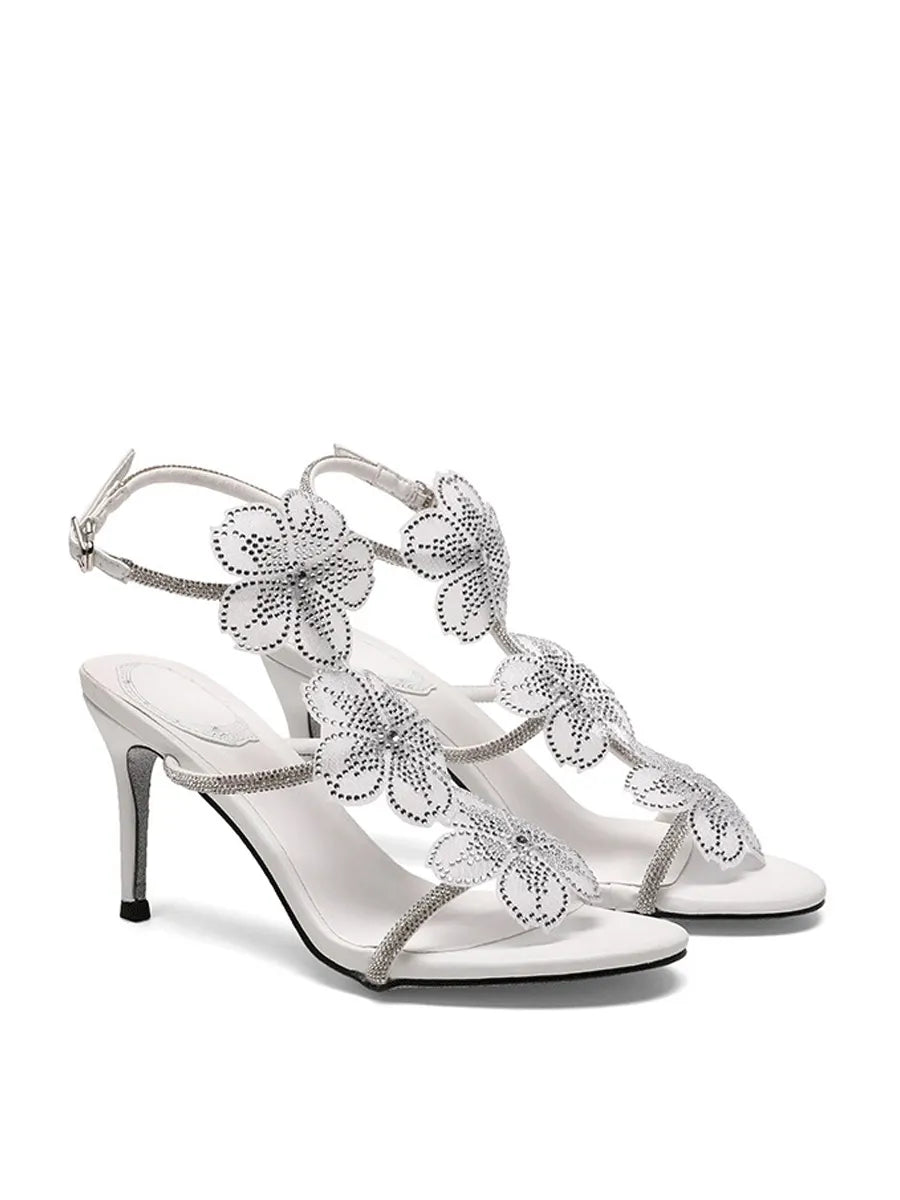 Rowena Rhinestone Floral Open-Toe High-Heel Sandals