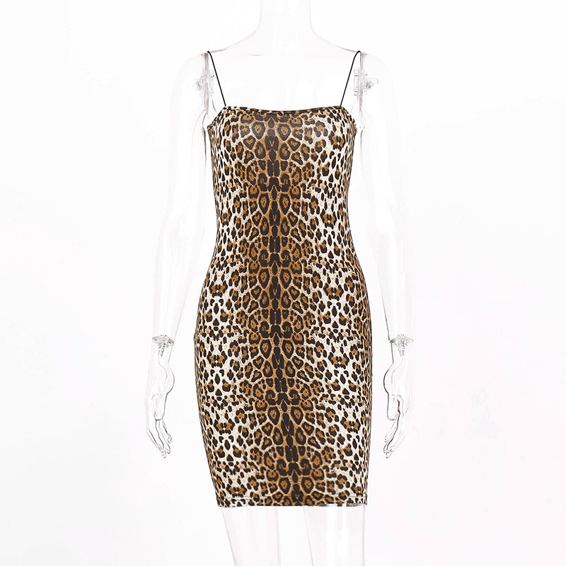 Leopard Print Slip Dress Elegant Chic Women's Dress
