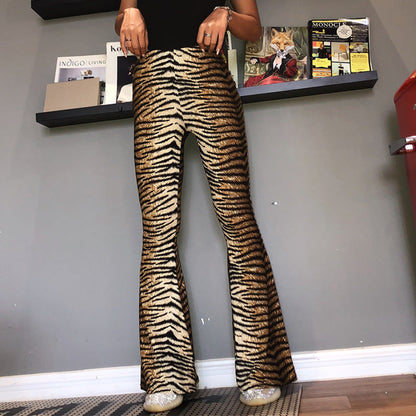 High-Waisted Leopard Print Flare Pants for Women