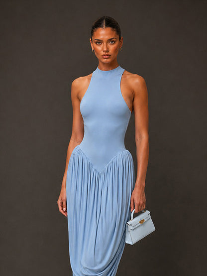 Aurora Fitted-Waist Ruched Sleeveless Maxi Dress