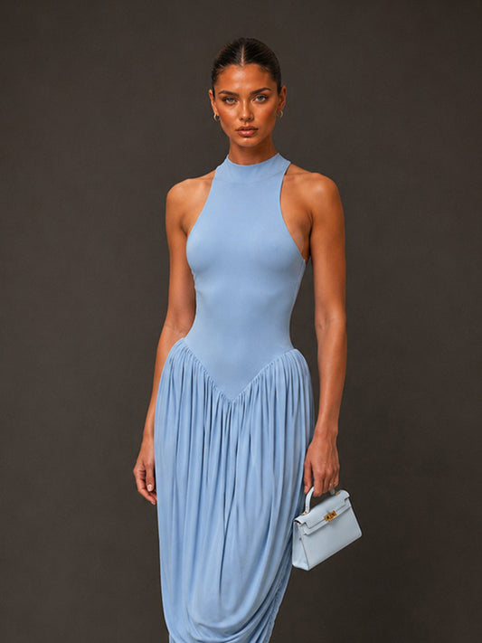 Aurora Fitted-Waist Ruched Sleeveless Maxi Dress