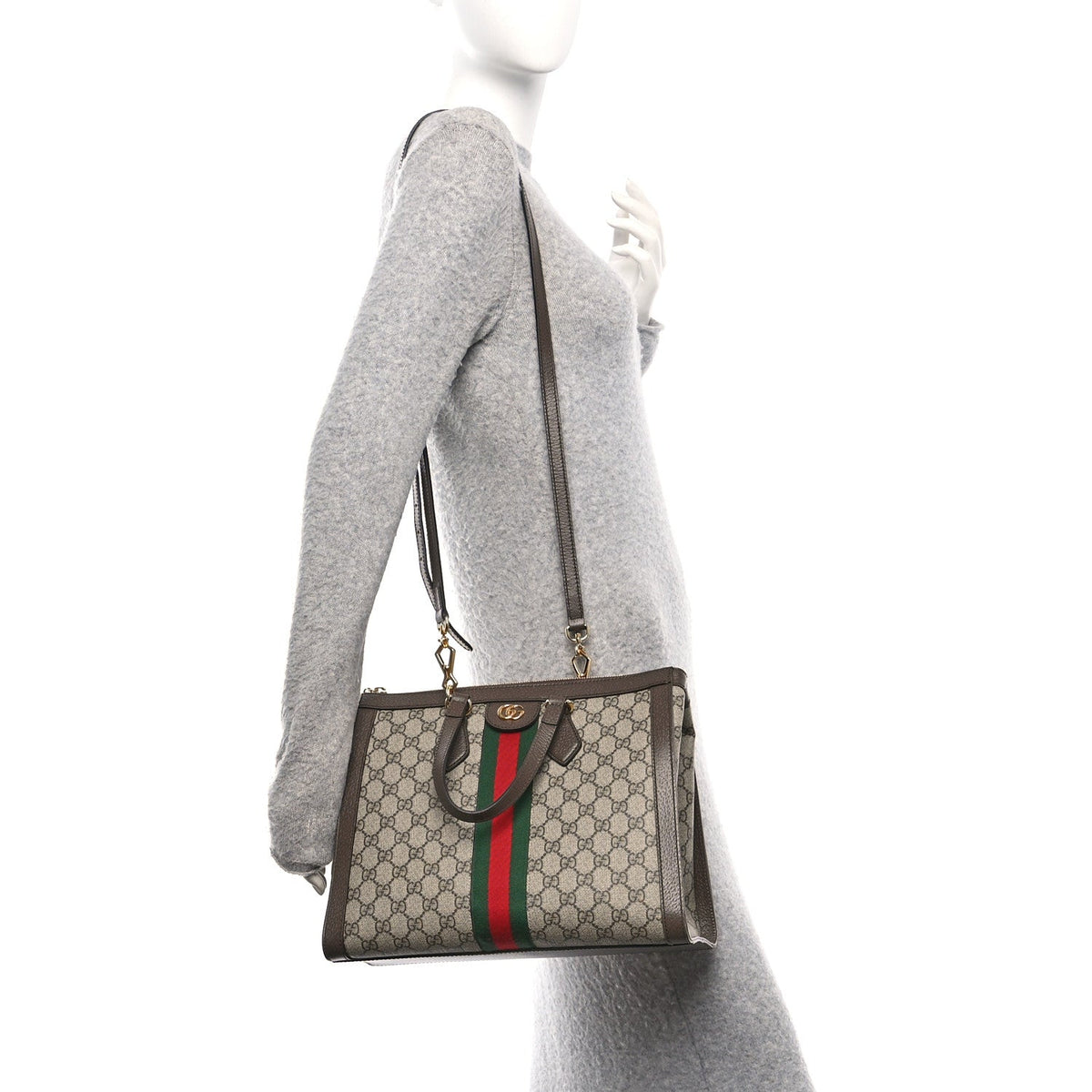 GG Supreme Monogram Web Medium Ophidia Tote Bag Brown