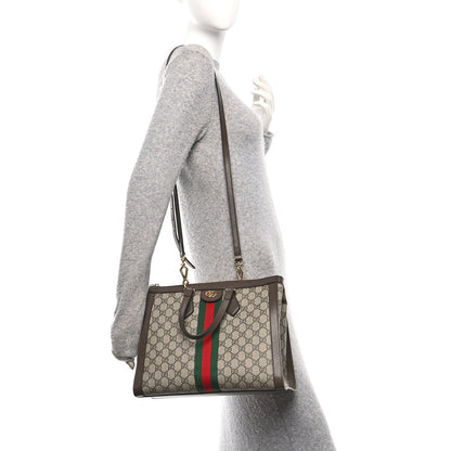 GG Supreme Monogram Web Medium Ophidia Tote Bag Brown
