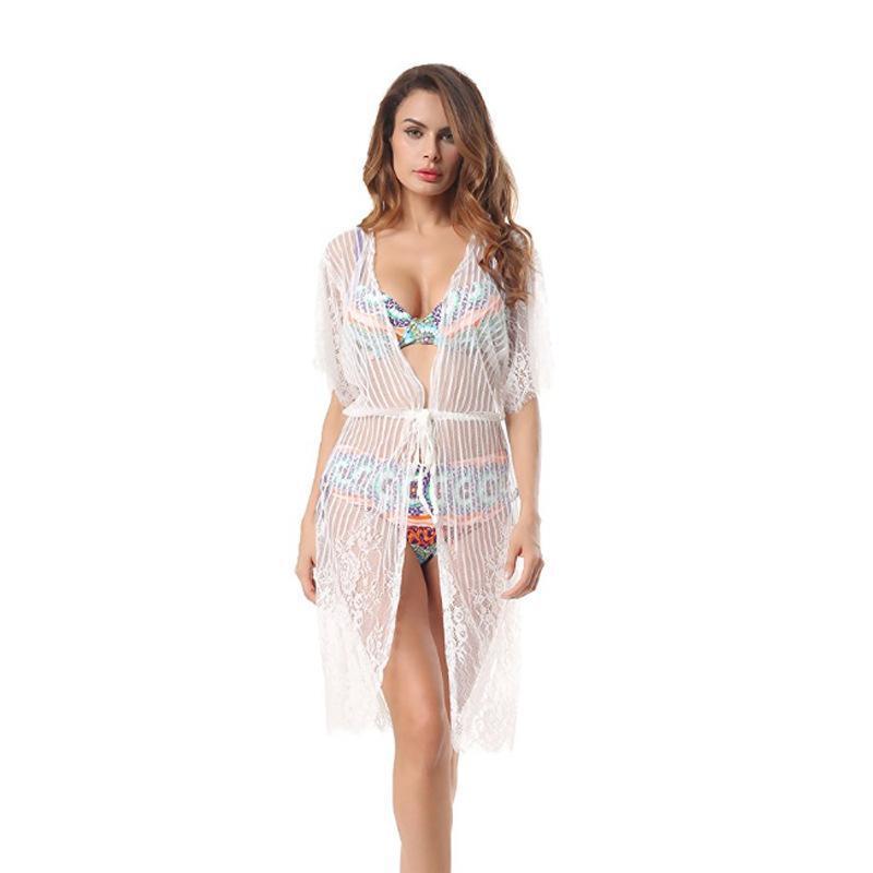 Sexy New Lace Half Sleeve Swimwear Beach Cardigan Bikini Cover Up