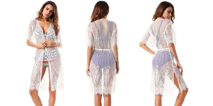 Sexy New Lace Half Sleeve Swimwear Beach Cardigan Bikini Cover Up