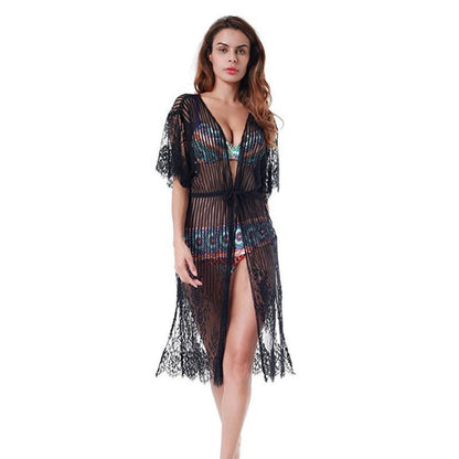 Sexy New Lace Half Sleeve Swimwear Beach Cardigan Bikini Cover Up