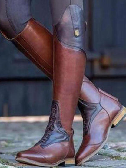 Winter Metallic Split-Joint Lace Up Pointed Toes Low-Heel Boots