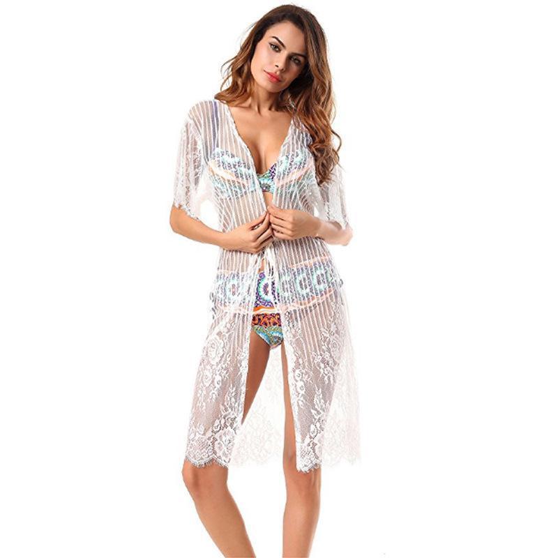 Sexy New Lace Half Sleeve Swimwear Beach Cardigan Bikini Cover Up